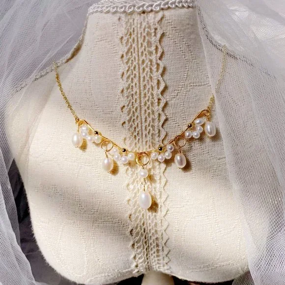 Handcrafted Genuine Freshwater Pearl Necklace Victoria Style Layered Necklace - Picture 6 of 7